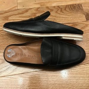 Black leather flats